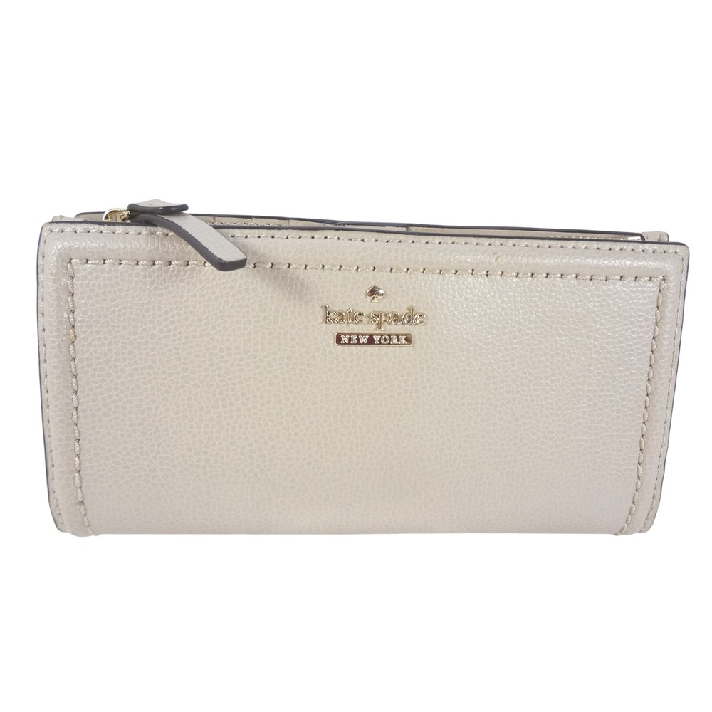 Kate Spade Bifold Wallet Beige Excellent Pebbled Leather Slim Snap
